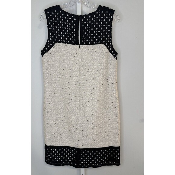 Ann Taylor Dress Women’s 8 Black Ivory Tweed Shift Sleeveless Sheath Lace Trim - Picture 2 of 9
